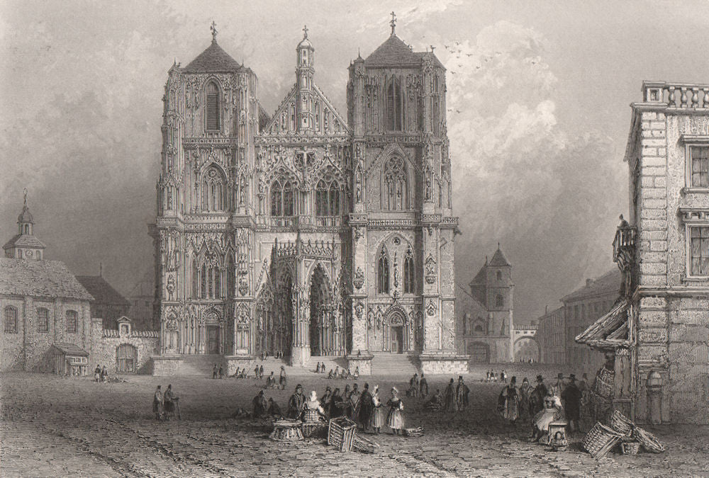 Cathedral in Regensburg, Bavaria. Danube Donau. BARTLETT 1840 old print